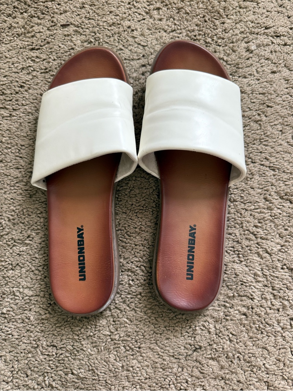 UNIONBAY White Slide Sandals with Brown Footbed - Simple Slip-On